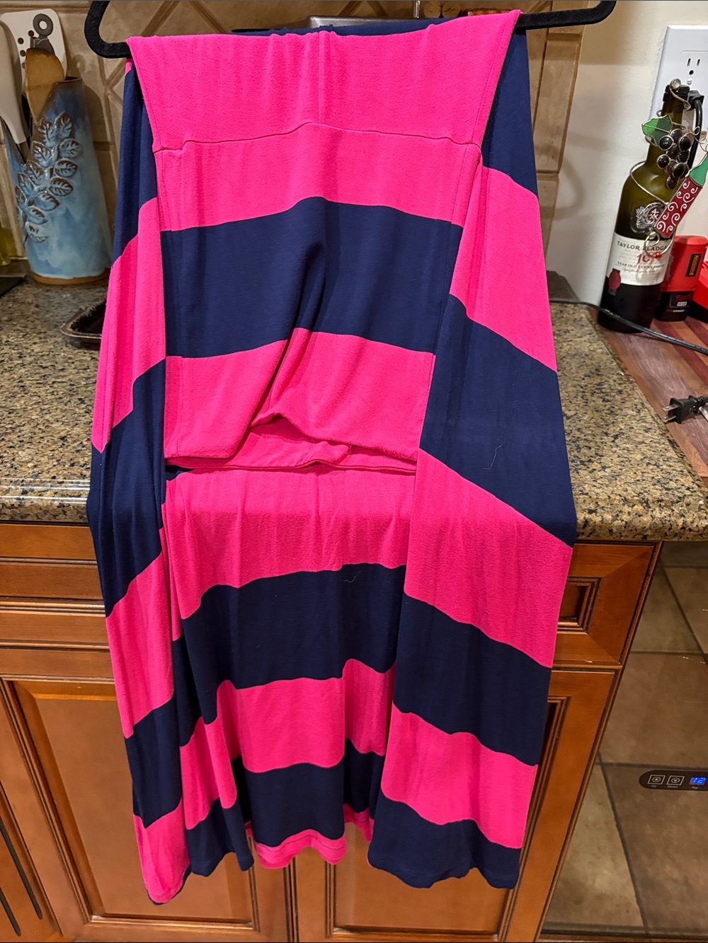 Women's Pink and Navy Wide Stripe Maxi Skirt/Dress
